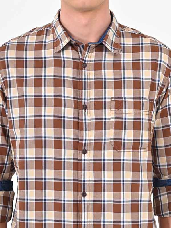 Indian Terrain Men's Regular Fit Full Sleeve Checkered Multicolor Shirt